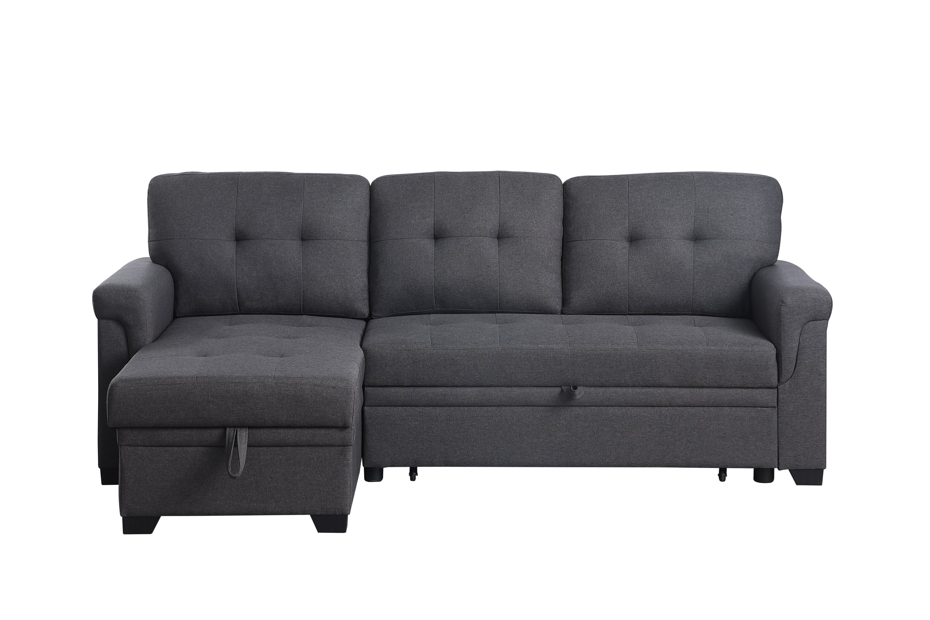 Lucca 84' Dark Gray Linen Reversible Sleeper Sectional Sofa with Storage Chaise - Grand Goldman Shop