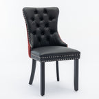 A&A Furniture, Nikki Collection Modern, High-end Tufted Solid Wood Contemporary PU and Velvet Upholstered Dining Chair with Wood Legs Nailhead Trim  2-Pcs Set, Black+WineRed, Burgundy,SW2101BW - Grand Goldman Shop
