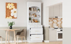 [Assembly Video Provided] TOPMAX Modern 83.7inch High Kitchen Pantry, Freestanding Tall Kitchen Hutch with Faux Marble Top, Display Cupboard Cabinet with 5 Storage Drawers and Adjustable Shelf, White - Grand Goldman Shop