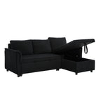 Loveseat Sofa with Chaise Lounge L-Shaped Modular Convertible Sofa with Storage Chaise, Corduroy Tufted Upholstered Sleeper Sectional Sofa,Pull Out Sleep Couch Bed and Reclining Backrest-Black - Grand Goldman Shop