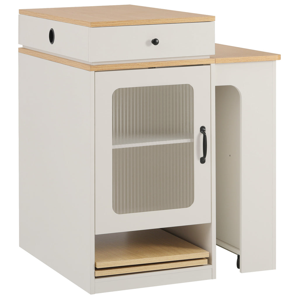 K&K 59.5' Kitchen Island with Extendable Dining Table, Kitchen Storage Table with Double-sided Storage, Kitchen Island with 2 Drawers, Power Outlet, Side Open Shelves, for Kitchen, Dining Room, White - Grand Goldman Shop