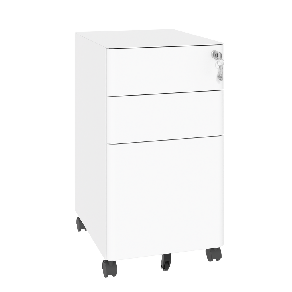 3-Drawer Mobile File Cabinet with Lock, All-Steel Metal Storage on Wheels, Two Shallow & One Deep Drawer for Office/Home, Ful