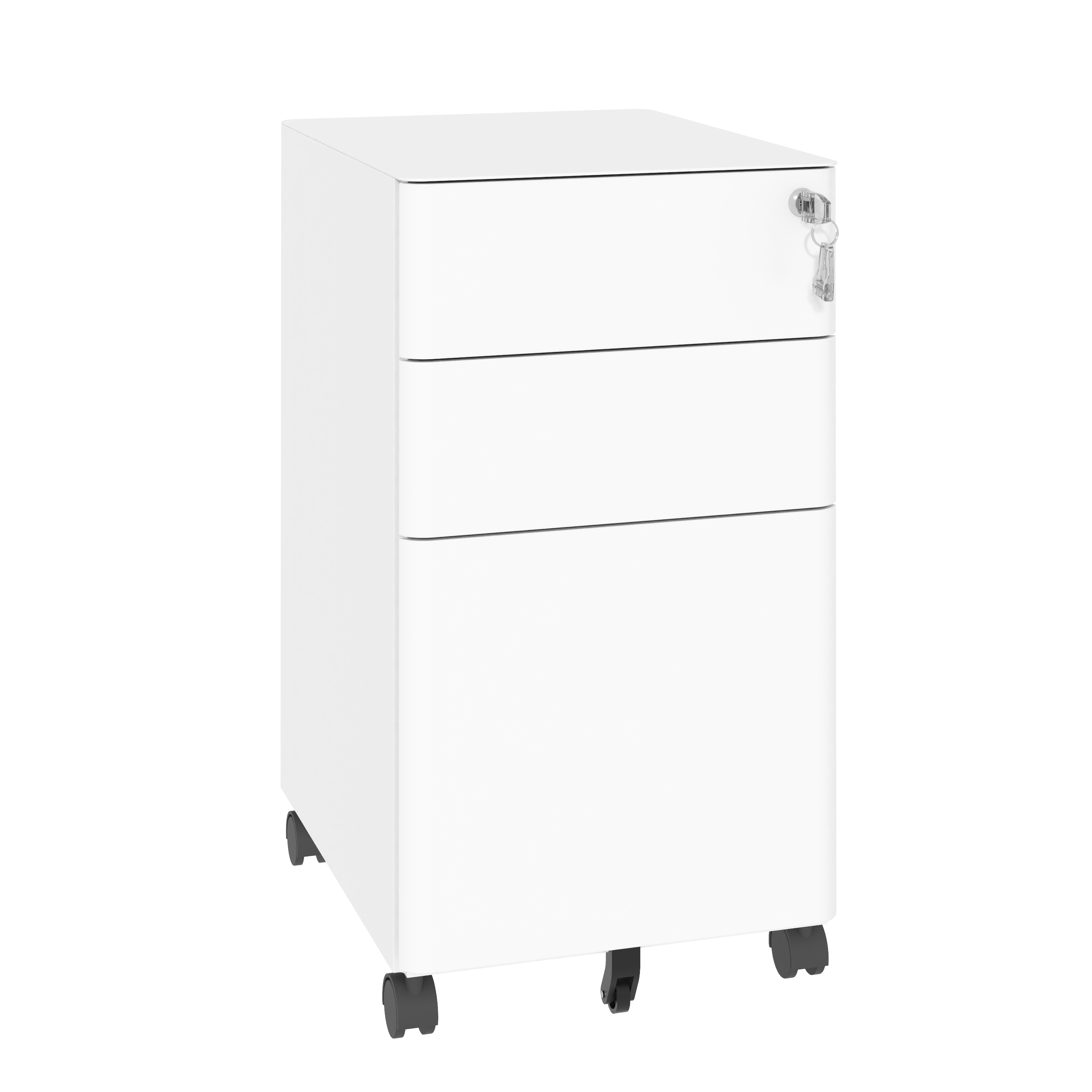 3-Drawer Mobile File Cabinet with Lock, All-Steel Metal Storage on Wheels, Two Shallow & One Deep Drawer for Office/Home, Ful