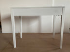 White 35.43' Vanity Desk with Drawer – Modern Makeup Table with Scalloped Front & Gold Knob, Compact Writing Desk with 4 Sturdy Legs for Bedroom, Small Home Office & Apartment Spaces - Grand Goldman Shop