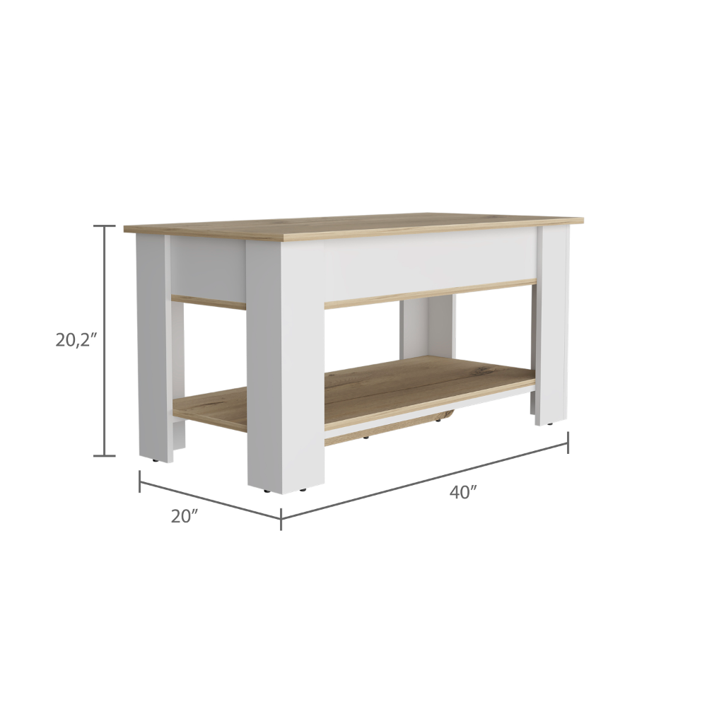Austin Storage Table, One Extendable Table Shelf, Four Legs, Lower Shelf -Light Oak / White - Grand Goldman Shop