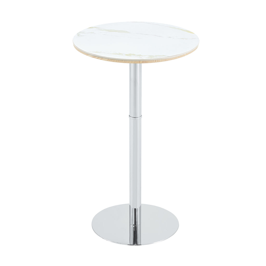Rock slab circular tabletop non adjustable (39 inches high) bar table, bar table with silver legs and base (white) - Grand Goldman Shop