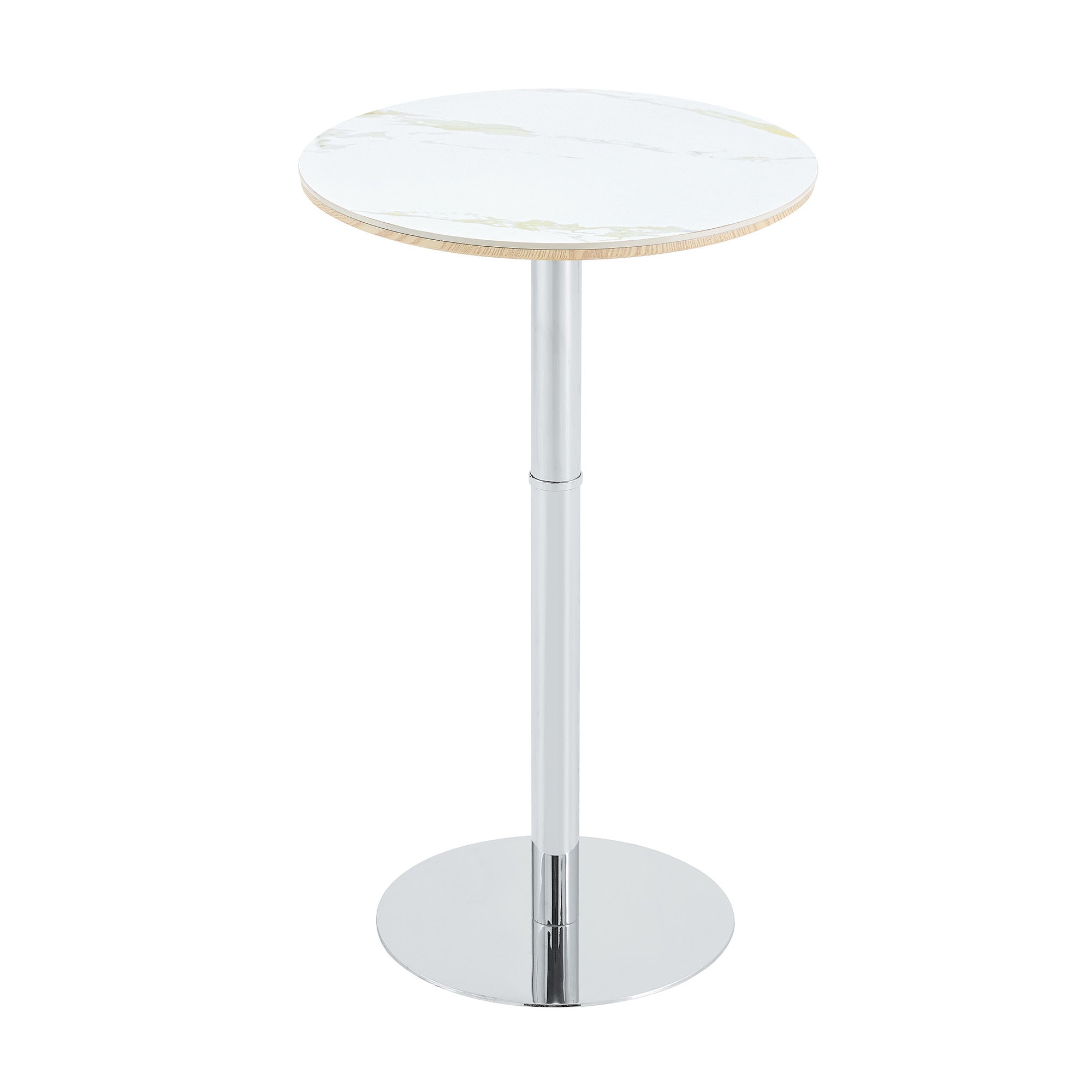 Rock slab circular tabletop non adjustable (39 inches high) bar table, bar table with silver legs and base (white) - Grand Goldman Shop