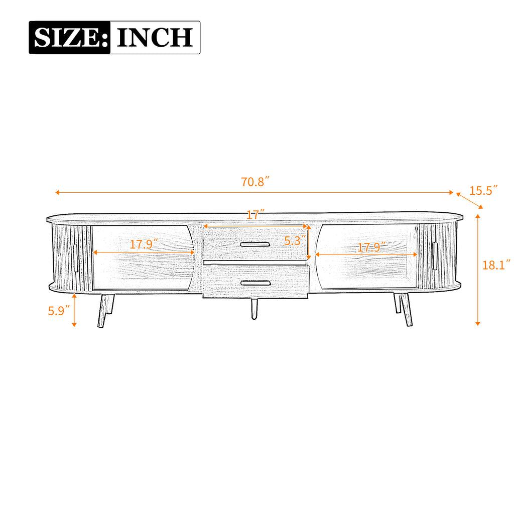 Mid-Century Modern TV Stand for 80' TV, Entertainment Center with Storage in Dark Brown, Solid Wood and MDF Construction, 70.8' L x 15.5' W x 18.1' H - Grand Goldman Shop