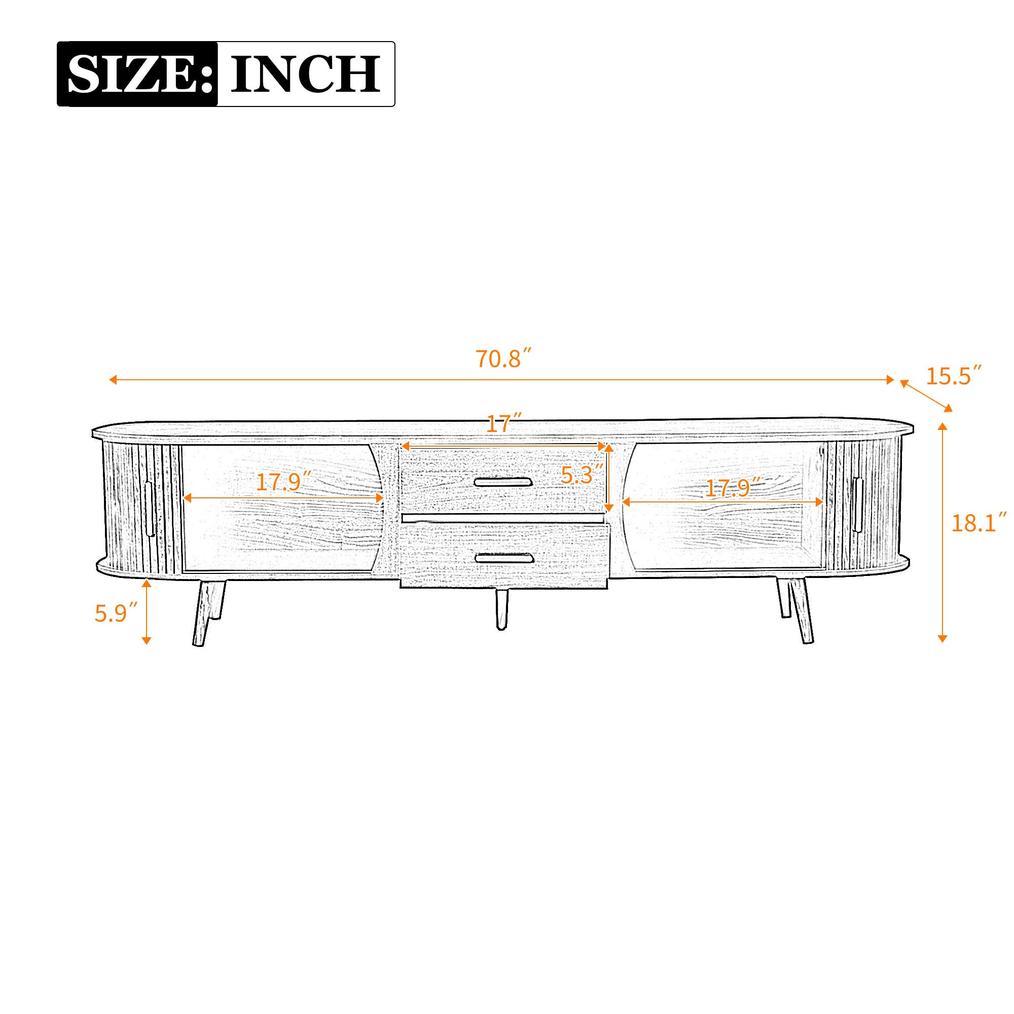 Mid-Century Modern TV Stand for 80' TV, Entertainment Center with Storage in Dark Brown, Solid Wood and MDF Construction, 70.8' L x 15.5' W x 18.1' H - Grand Goldman Shop