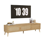 Boho TV Stand for TVs up to 80'', Modern Farmhouse Media Console with Solid Wood Legs, Natural Wood Finish, MDF Cabinet, 70.8''L x 15.7''W x 17.7''H - Grand Goldman Shop