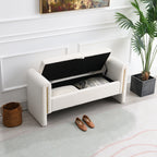 Modern Teddy Bed End Bench with Arms and Storage, Upholstered Large Foot Rest Stool, Cream Plywood, 52.3 x 18.5 x 24.4 inches - Grand Goldman Shop