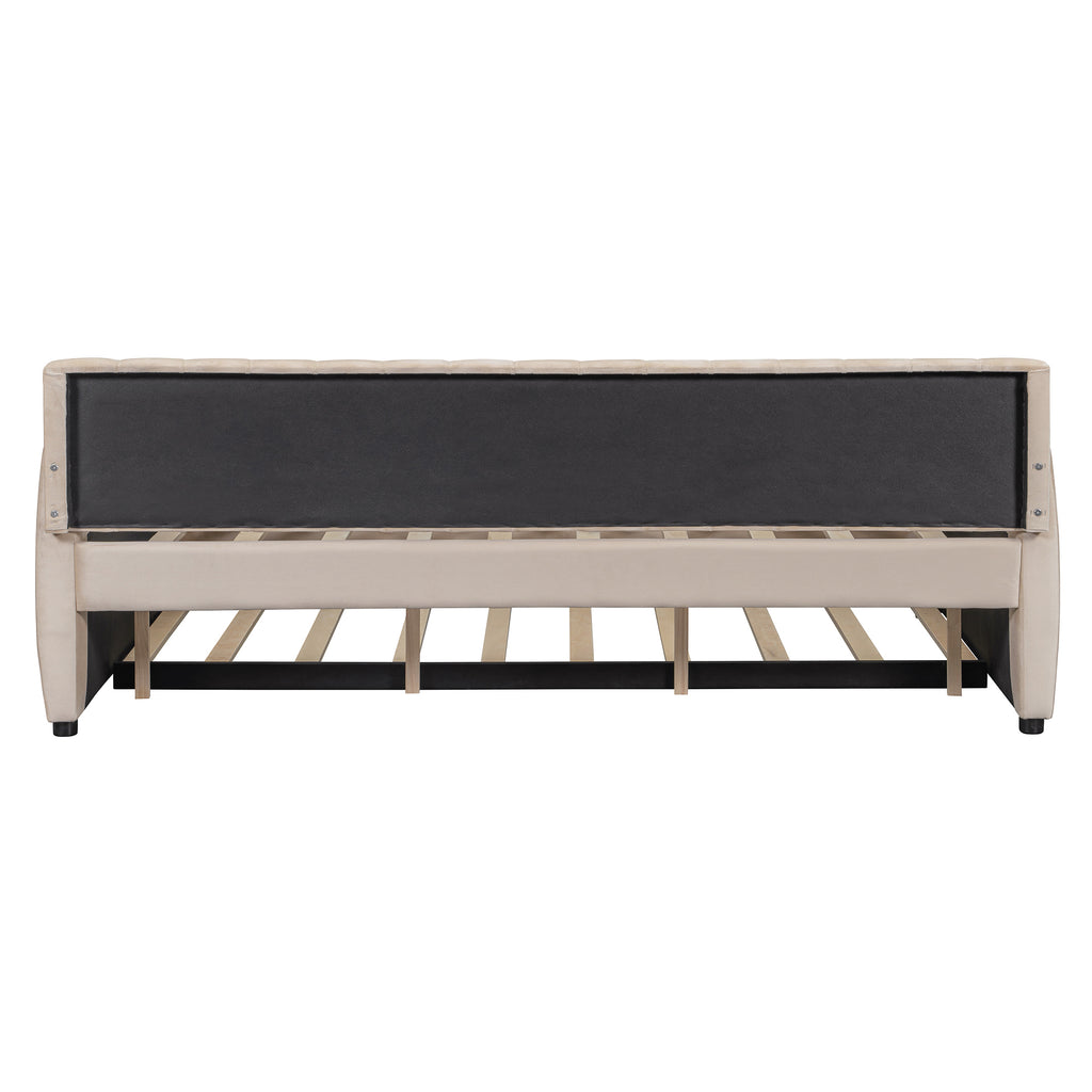 Full Size Upholstered daybed with Trundle and Wood Slat Support, Beige(Old SKU:LP000121AAA) - Grand Goldman Shop