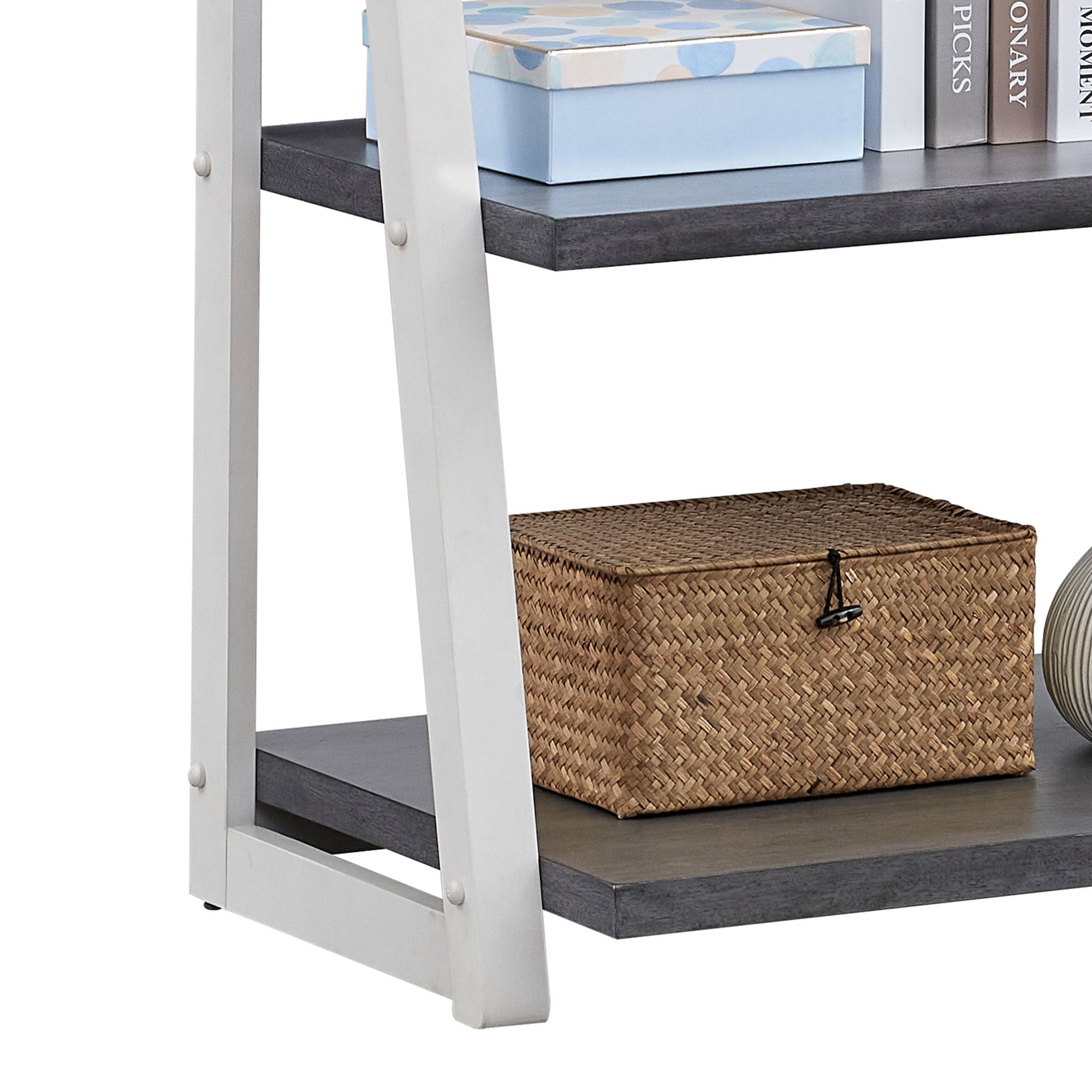 5-Tier Shelves,Bookshelf, Storage Rack, Bookcase with Rubber Wood Frame, Ladder Shelf for Living Room, Home Office, Kitchen, 