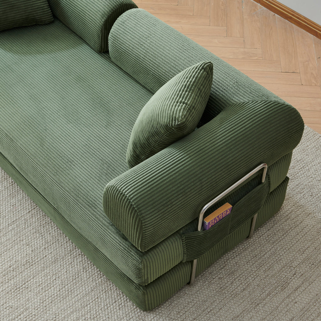 78.8' Compression Sofa,Convertible Floor Sofa Bed-with Pillow Back Support Armrest,Comfy Futon Couch Sleeper Bed,Loveseats Boneless Modular Sectional Sofa,Corduroy fabric,for Living Room,Bedroom,Green - Grand Goldman Shop