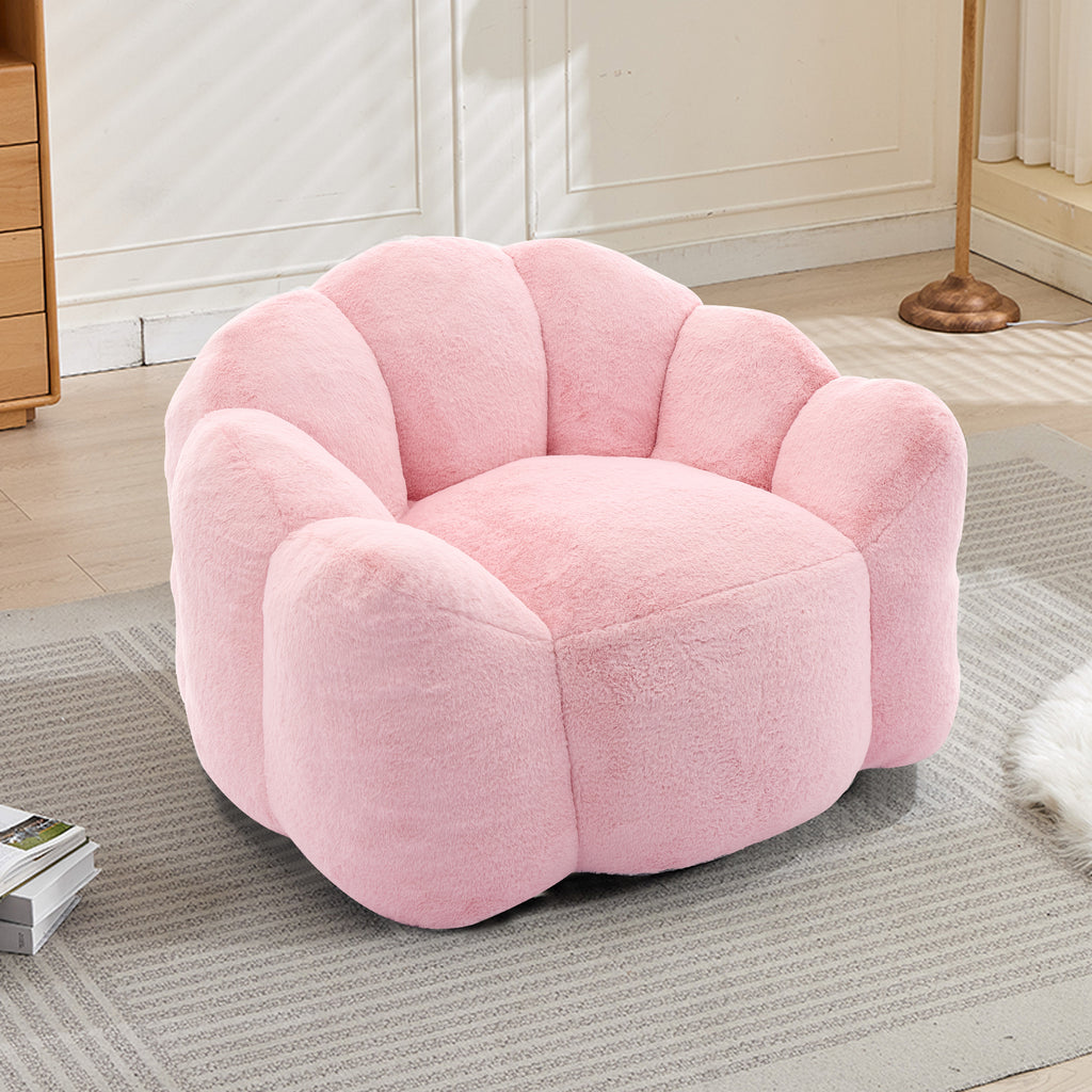 Lotus Style Compression Sofa Adult Bean Bag with Pull Ring in Pink Plush, 43.7 x 39.76 x 26.77 inches, No Installation Required - Grand Goldman Shop