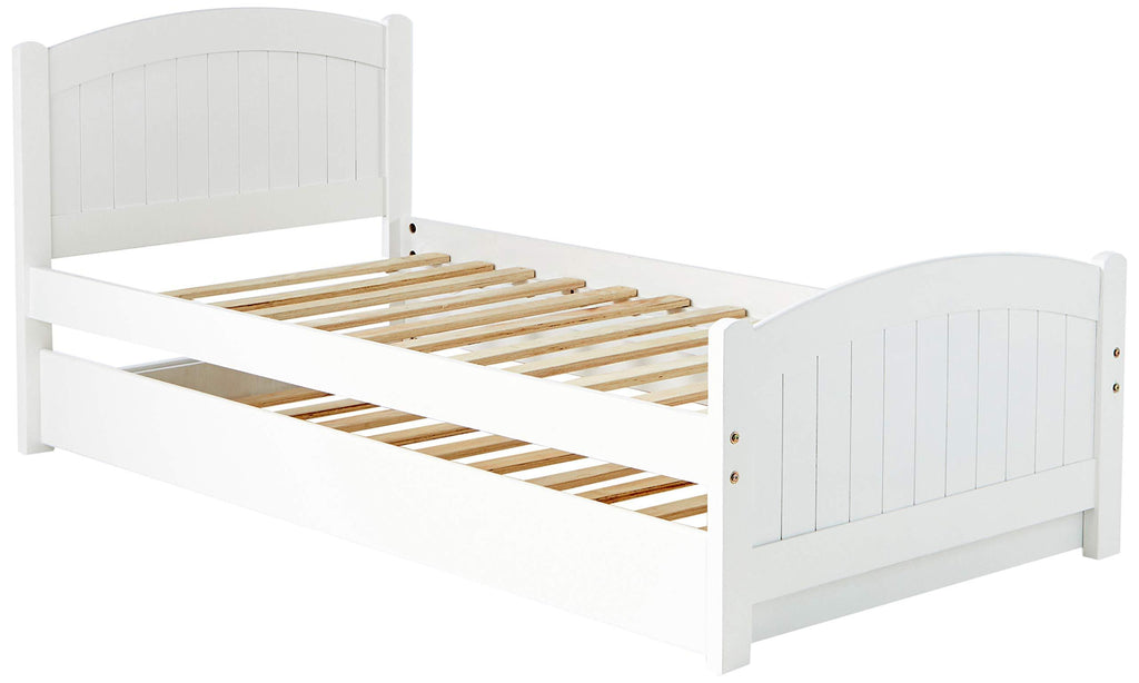 Twin Size Bed w/ Trundle Slats White Pine Plywood Kids Youth Bedroom Furniture - Grand Goldman