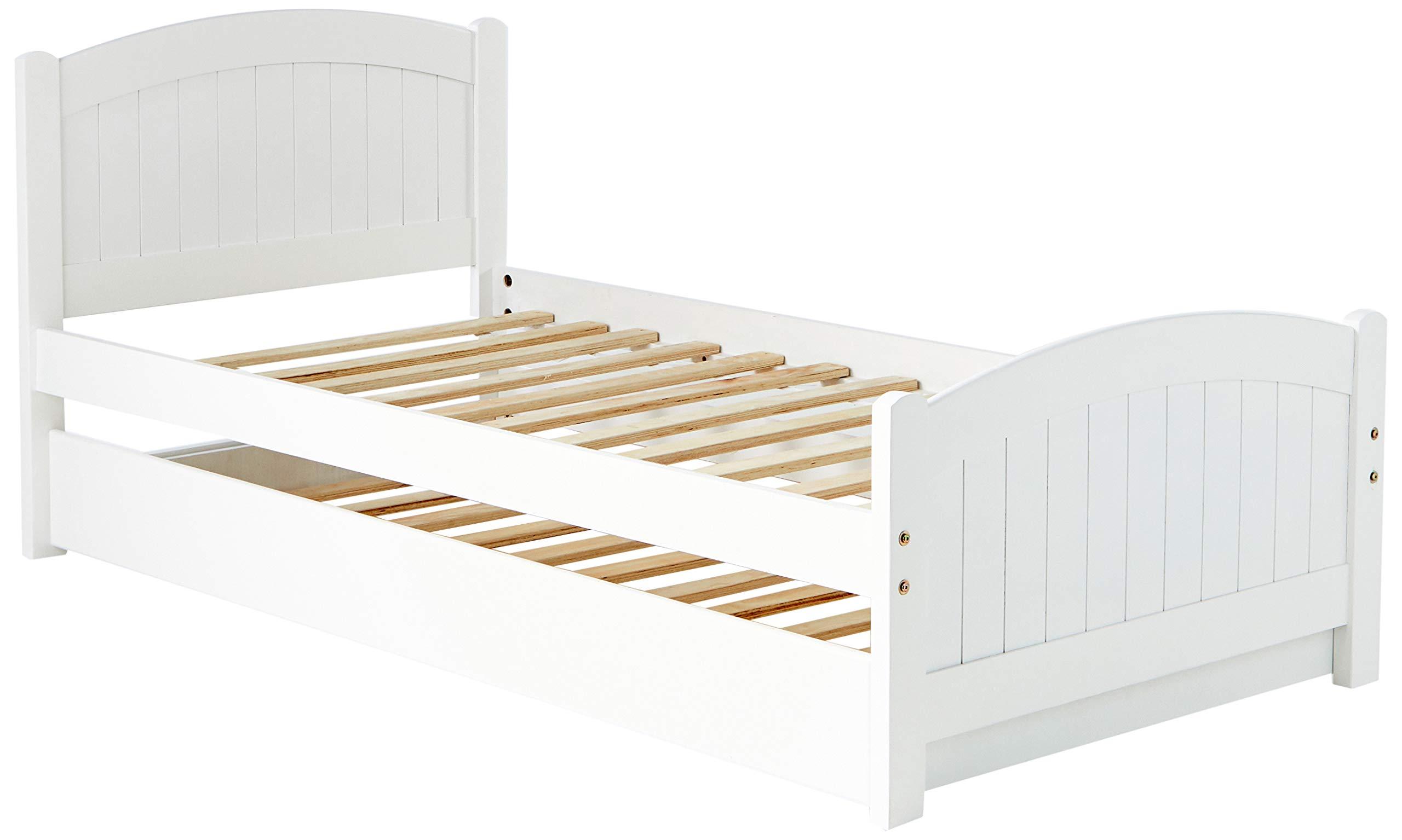 Twin Size Bed w/ Trundle Slats White Pine Plywood Kids Youth Bedroom Furniture - Grand Goldman