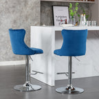 A&A Furniture,Swivel Velvet Barstools Adjusatble Seat Height from 25-33 Inch, Modern Upholstered Chrome base Bar Stools with Backs Comfortable Tufted for Home Pub and Kitchen Island（Blue,Set of 2） - Grand Goldman Shop