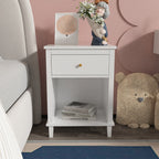 26.77''H White Wooden Nightstand with One Drawer and Shelf, Golden Handle, MDF Construction for Kids and Adults - Grand Goldman Shop