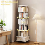 6 Tier Rotating Bookshelf, 360° Display Round Spinning Bookshelf with Wheels and Drawer, Space-Saving, Small Space Rotating Bookshelf Tower for Bedroom, Living Room, Home, Office, Warm White - Grand Goldman Shop