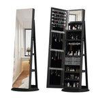 360°Swivel Jewelry Cabinet with Full Length Mirror, 360°Rotating Standing Jewelry Armoire Organizer, Lockable Storage Cabinet, Interior Lighted Mirror, Black - Grand Goldman Shop