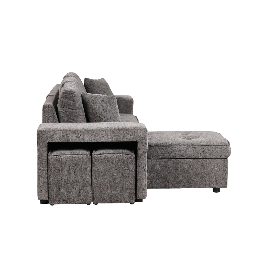 104.5' Modern L-Shape 3 Seat Reversible Sectional Couch, Pull Out Sleeper Sofa with Storage Chaise and 2 Stools for Living Room Furniture Set,Knox Charcoal (old sku:SG000431AAA) - Grand Goldman Shop