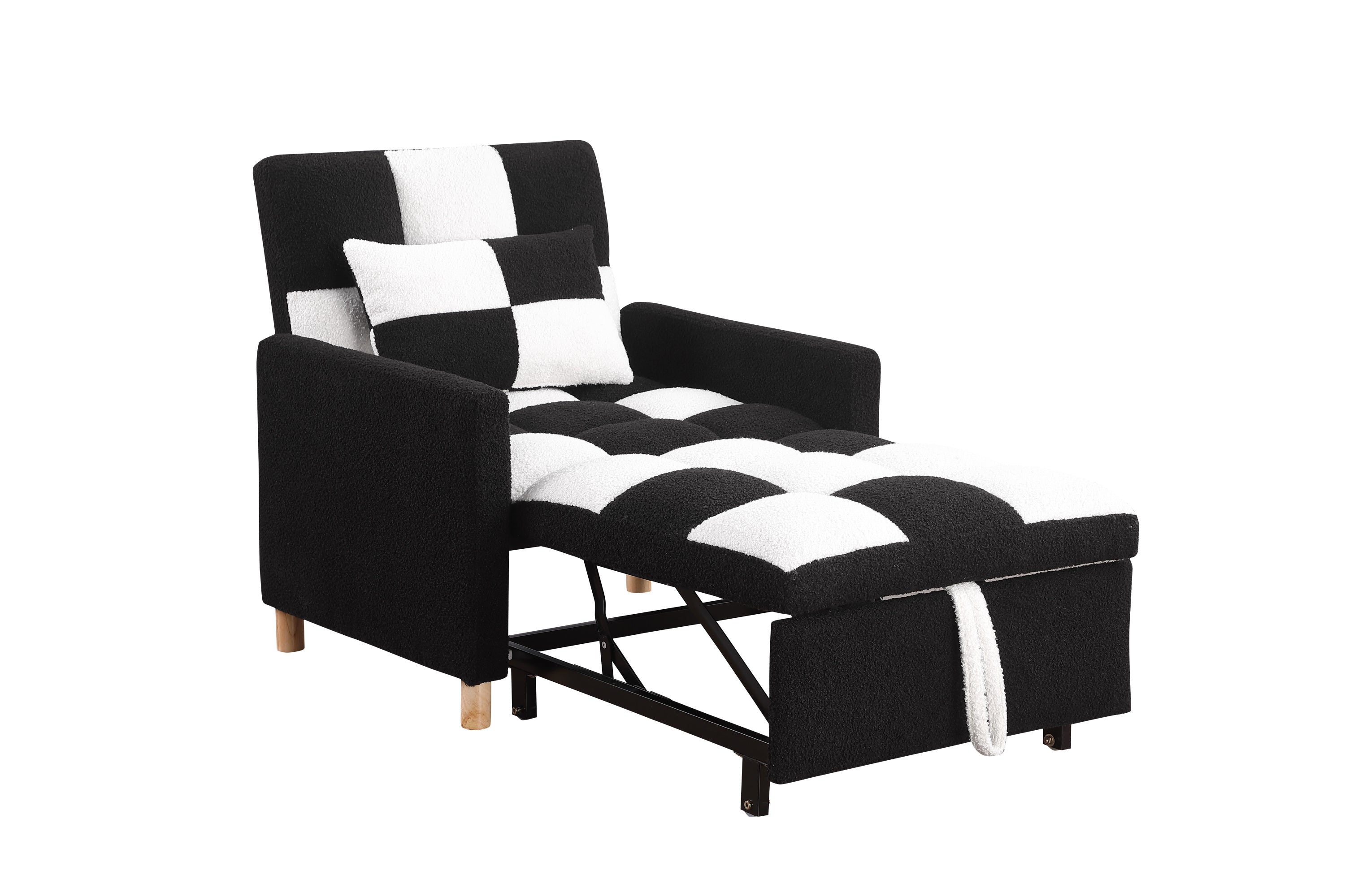 Convertible Sleeper Sofa Chair Bed, Adjustable Chair with Pillow, Multi-Functional Sleeper Chair with Soft Teddy Fabric for Living Room, Dorm, Apartment, Bedroom or Office - Grand Goldman Shop