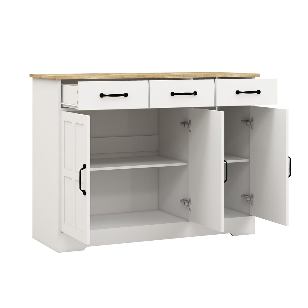Farmhouse Buffet Cabinet Storage Sideboard with 3 Drawers and 3 Doors for Dining Living Room Kitchen Cupboard-White - Grand Goldman Shop