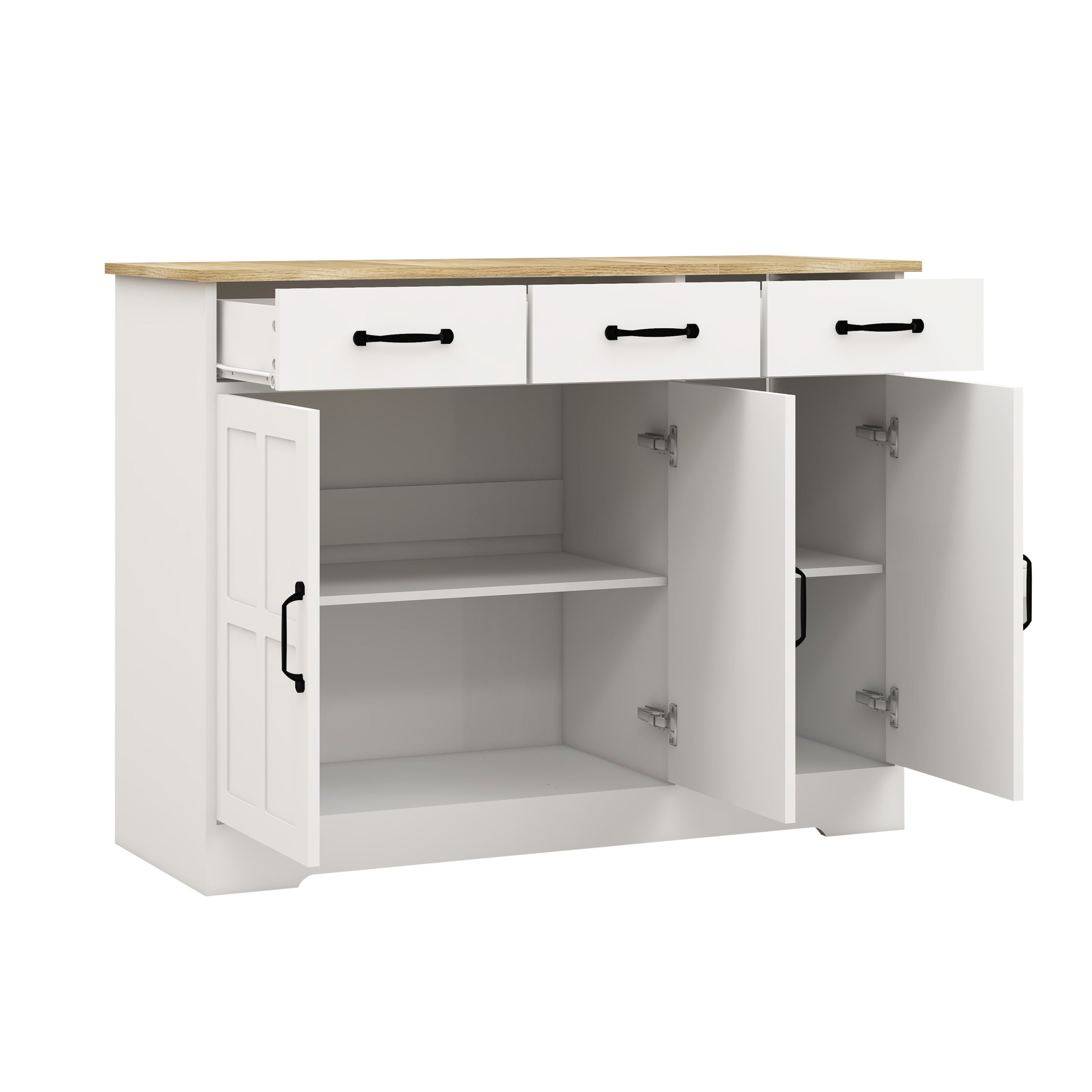 Farmhouse Buffet Cabinet Storage Sideboard with 3 Drawers and 3 Doors for Dining Living Room Kitchen Cupboard-White - Grand Goldman Shop
