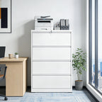 4 Drawer Lateral File Cabinet, Heavy Duty Metal Filing Cabinet, 35.4 Inch Wide Locking File Cabinet for Home Office, Space-Sa
