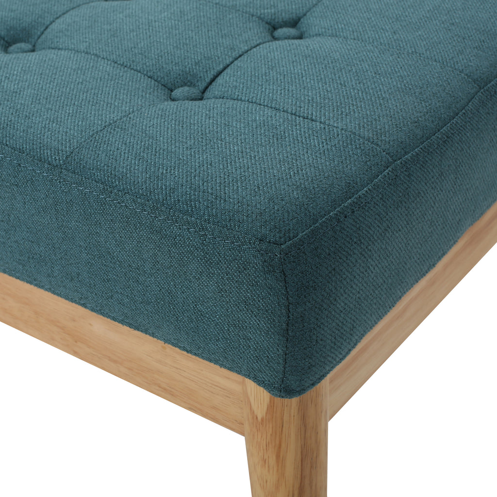 Vibratory Button Tufted Upholstered Ottoman with Splayed Wooden Legs, Teal and Natural - Grand Goldman Shop