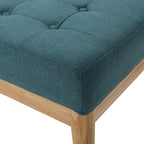 Vibratory Button Tufted Upholstered Ottoman with Splayed Wooden Legs, Teal and Natural - Grand Goldman Shop