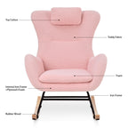 Rocking Chair Nursery, Teddy Upholstered Rocker Glider Chair with High Backrest, Adjustable Headrest & Pocket, Comfy Glider Chair for Nursery, Bedroom, Living Room, Offices, Rubber wood, pink - Grand Goldman Shop