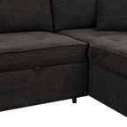 Modern L-Shape 3 Seat Reversible Sectional Couch with Pull Out Sleeper Sofa, Storage Chaise, 2 Stools, Charcoal Grey, Linen Chenille - Grand Goldman Shop