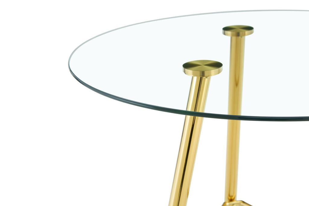 36 Inch Height Bar Table, 34 Inch Round Tempered Glass Top Pub Table with Chrome-Plated Golden Metal Legs, Modern Bistro Table for Kitchen Island/Bar/Cafe - Grand Goldman Shop