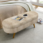Ottoman Oval Storage Bench with Rubber Wood Legs, Gray Fabric, 43.5'x16'x16' - Grand Goldman Shop