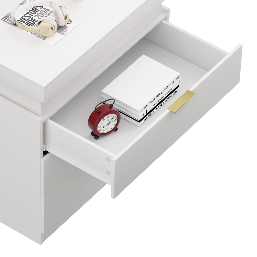 Nightstand with Charging Station and LED Lights,Night Stand with Sliding Top for Bedroom,Bedside Table with Drawers,Modern End Side Table,White.28.8''W x 17''D x 30.5''H. - Grand Goldman Shop