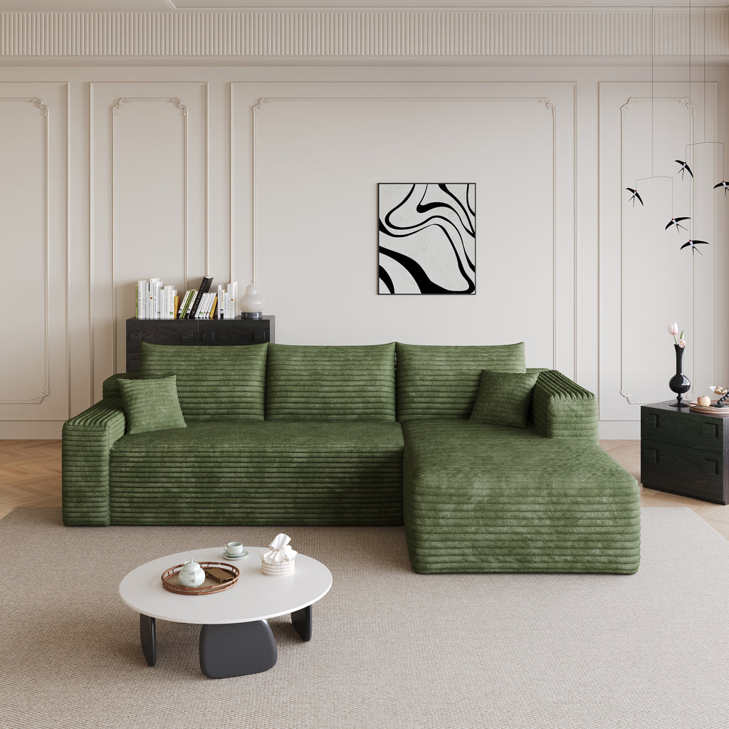 95' Cloud Sectional Sofa,Modern Minimalist Upholstered Couches, Comfort U Shaped Sofa for Living Room,Deep Seat Corner Couch,No Assembly Required,Green( (Plush Corduroy Fabric) - Grand Goldman Shop