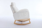 015B-Teddy Fabric Leisure Rocking Chair,Nursery Rocking Chair With Adjustable Footstool,Thickened Headrest And High Backrest, Storage Pocket On The Right Side,The Base Rocker Is Solid Wood,White - Grand Goldman Shop