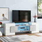 ON-TREND Unique Shape TV Stand with 2 Illuminated Glass Shelves, High Gloss Entertainment Center for TVs Up to 88', Versatile TV Cabinet with LED Color Changing Lights for Living Room, Grey - Grand Goldman Shop