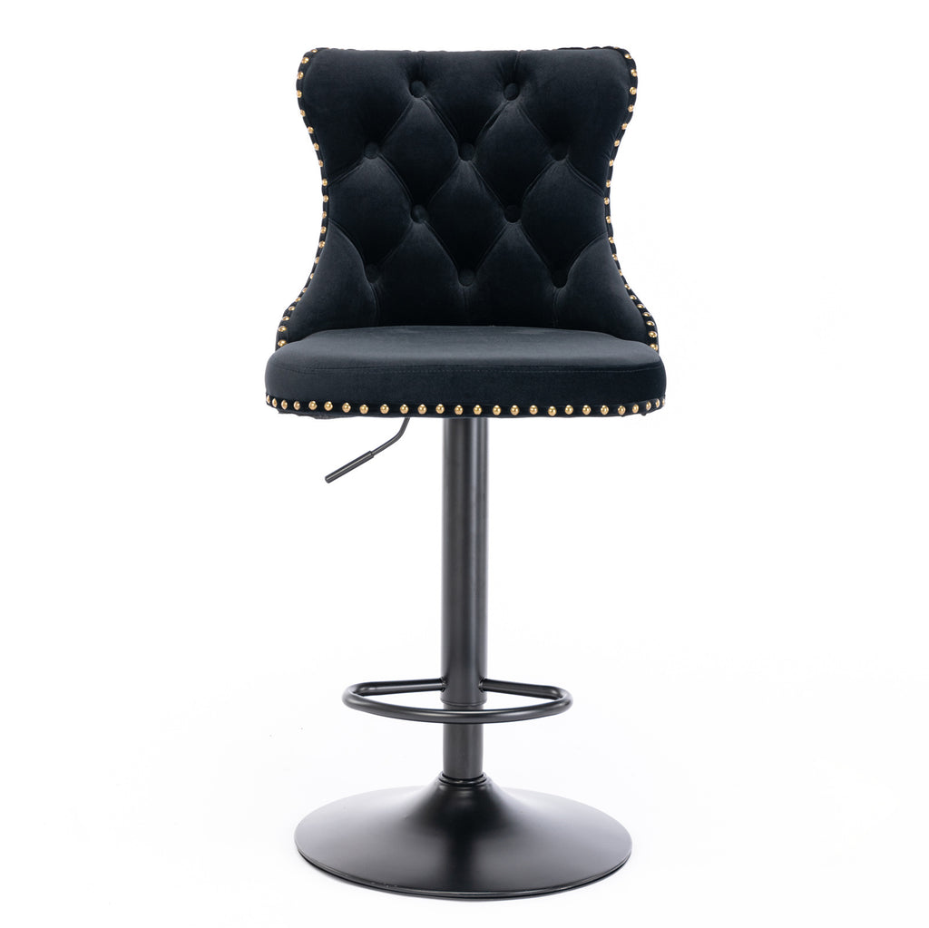 A&A Furniture,Swivel Velvet Barstools Adjusatble Seat Height from 25-33 Inch,17.7 inch base, Modern Upholstered Bar Stools with Backs Comfortable Tufted for Home Pub and Kitchen Island,Black,Set of 2 - Grand Goldman Shop