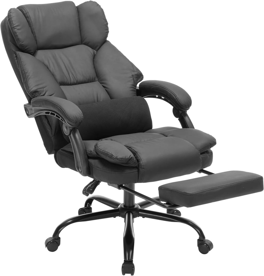 Office Chair with Foot Rest, Executive Office Chair with Arms, Reclining Computer Chair with Wheels and Lumbar Support, PU Le