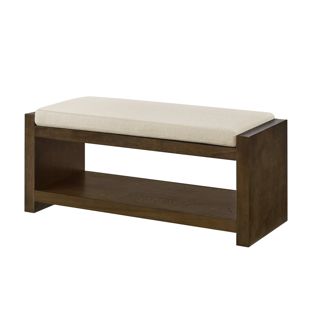 40' Accent Bench with Lower Shelf Shoe Rack, Padded Seating Bench for Living Room, Modern Compact Bed End Bench with Storage for Bedroom Seating, Removable Cushion,  40'W-Ivory - Grand Goldman Shop