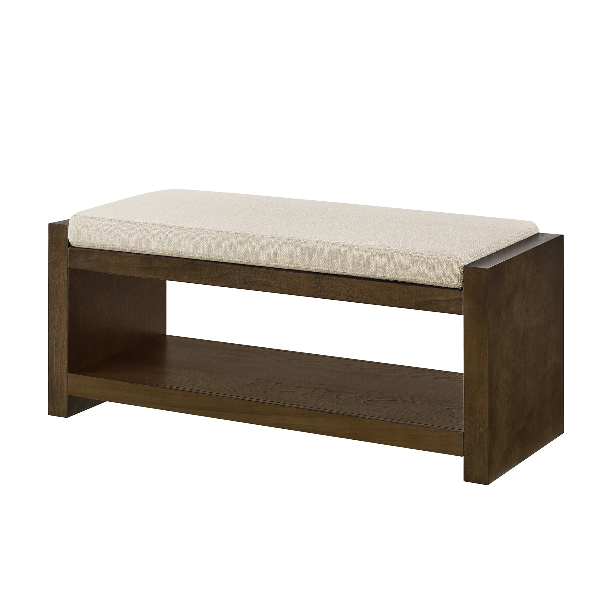 40' Accent Bench with Lower Shelf Shoe Rack, Padded Seating Bench for Living Room, Modern Compact Bed End Bench with Storage for Bedroom Seating, Removable Cushion,  40'W-Ivory - Grand Goldman Shop