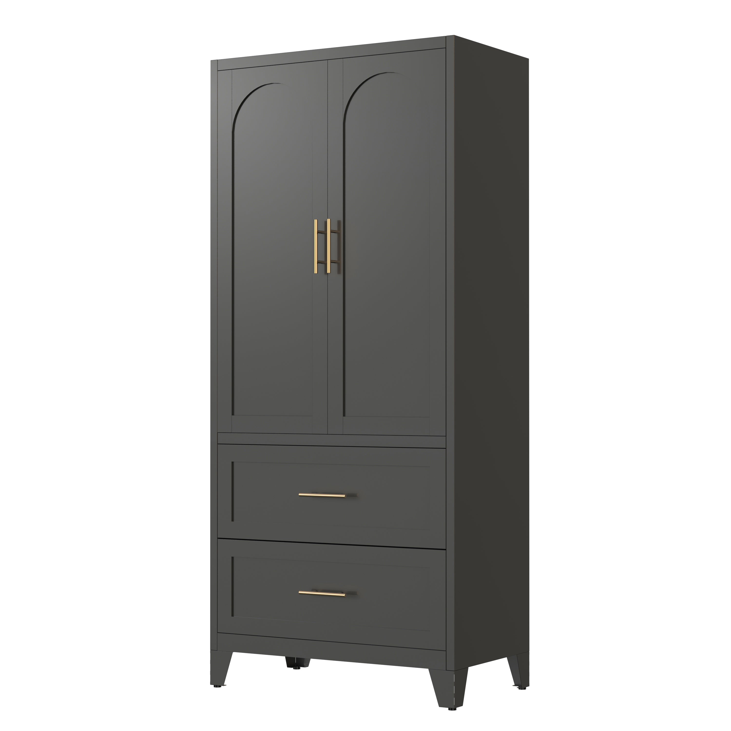 71' Tall Metal Wardrobe Cabinet with 2 Drawers and Hanging Rod, 2 Doors Wardrobe Closet with Shelf for Bedroom, Office, Laundry Room,Entryway ,Foyer,Guesthouse (Black) - Grand Goldman Shop