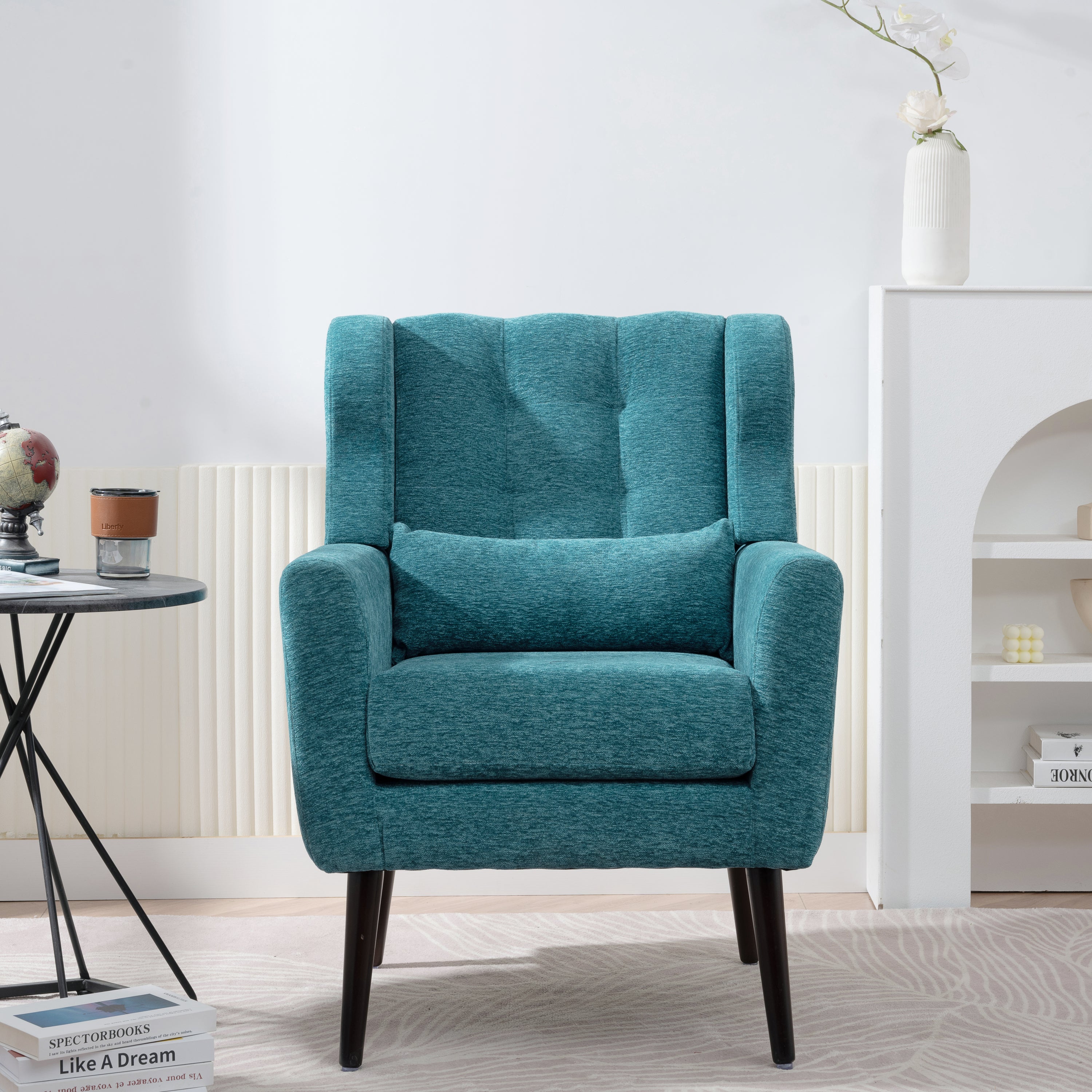 Modern Accent Chair Upholstered Foam Filled Living Room Chairs Comfy Reading Chair Mid Century Modern Chair with Chenille Fabric Lounge Arm Chairs Armchair for Living Room Bedroom (Teal) - Grand Goldman Shop
