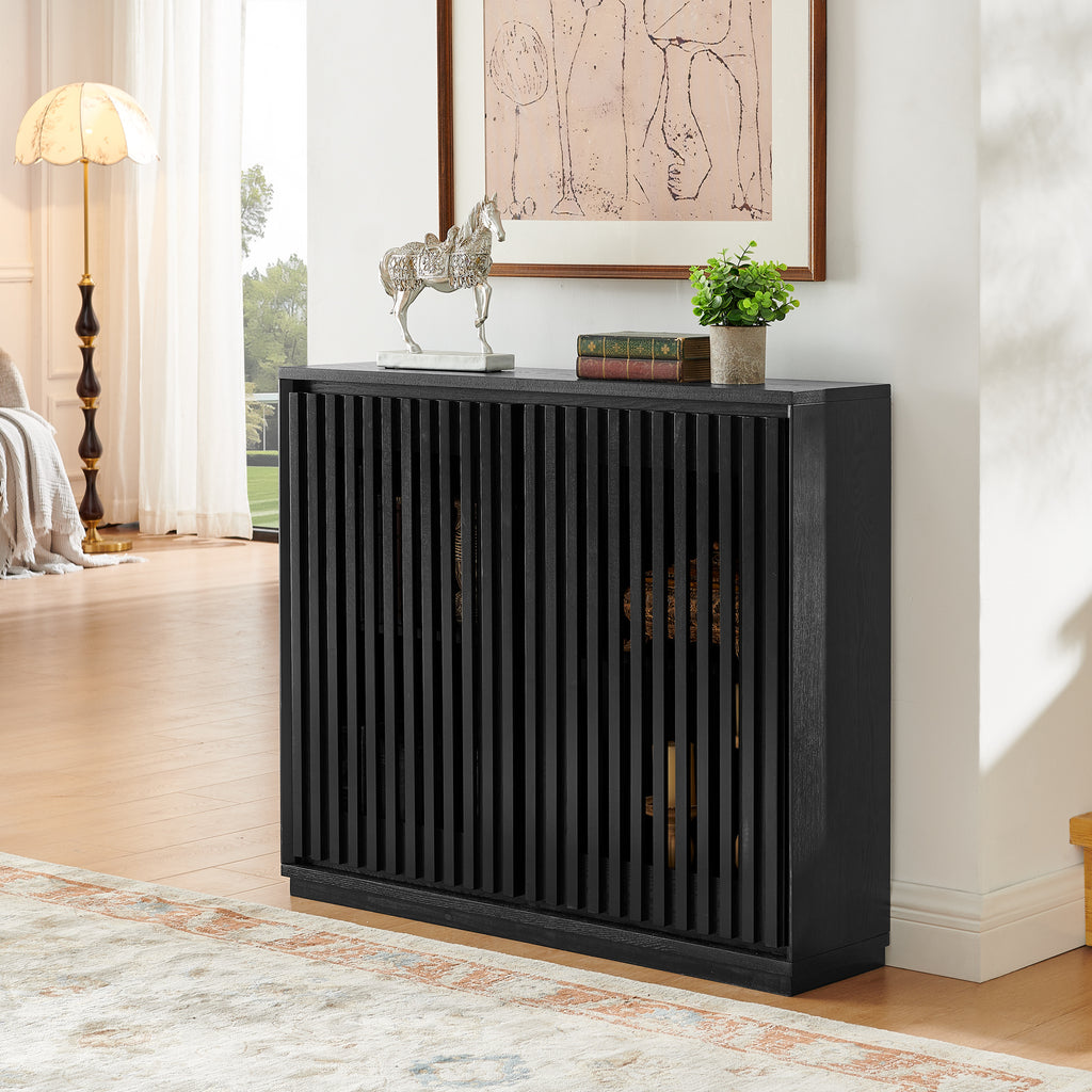 Mid Century Modern Fluted Hollowed Out Sideboard Cabinet with 2 Outlet Holes, Buffet Cabinet with Storage, Black Storage Cabinet for Living Room, Entryway, Hallway, Dining Room, Kitchen - Grand Goldman Shop