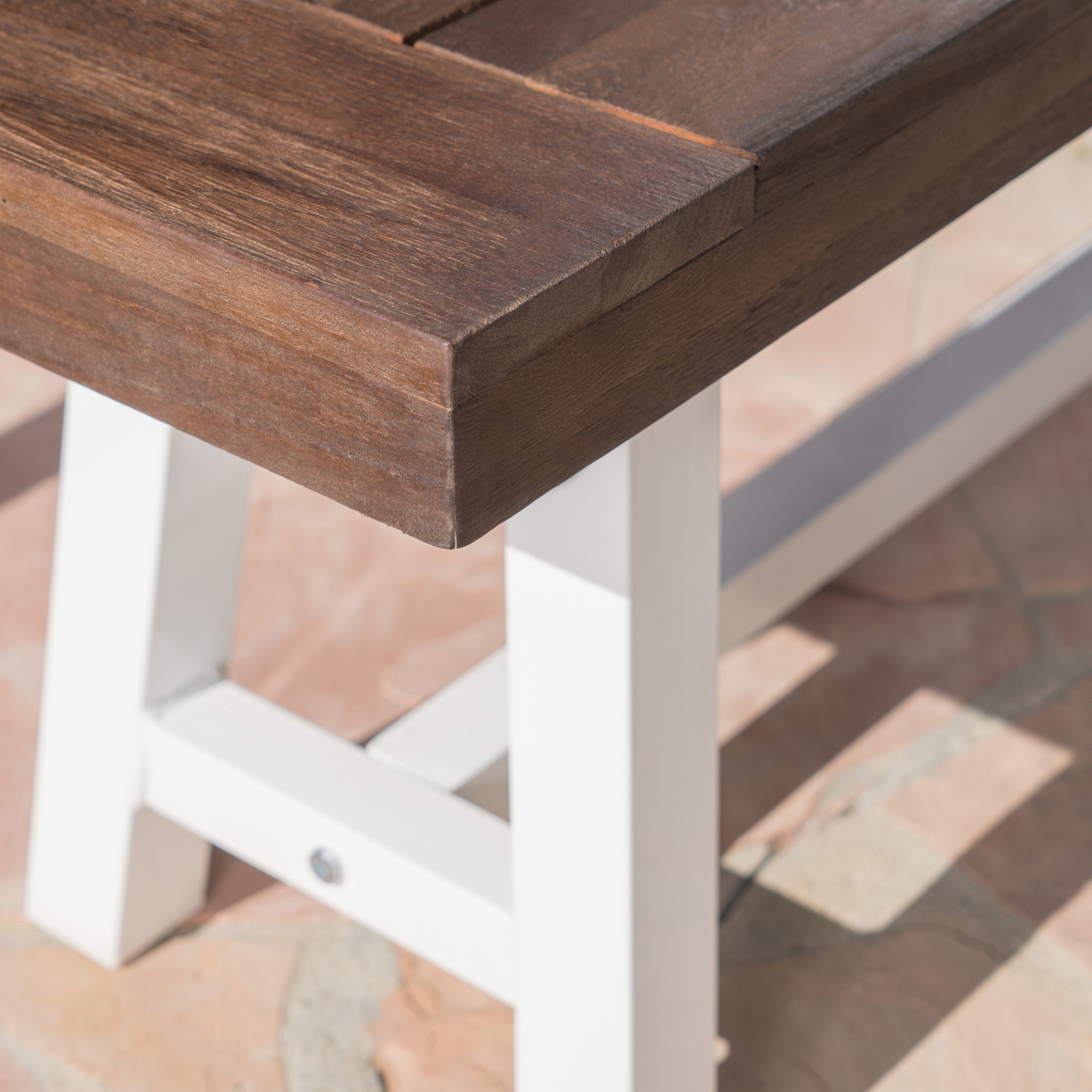 Tranquilizer Outdoor Acacia Wood Bench with Slat Panel Design, Dark Brown and White - Grand Goldman Shop