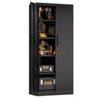 71'H Metal Garage Storage Cabinet, Black Tool Steel Locking Cabinet with Doors and 4 Shelves, Tall Cabinets for Garage Storag