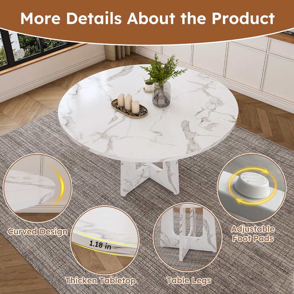 Modern Farmhouse 47.24' Round Dining Table for 4 with Marble White Finish MDF and Iron - Grand Goldman Shop